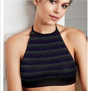 ✨HP✨ VS Metallic Glitter Stripe High Neck Bralette Bra Top XS Black
